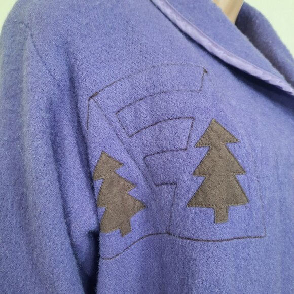 Vintage 80s Full Length Blanket Coat Mauve purple Virgin Wool Embroidered Size M - Picture 5 of 11